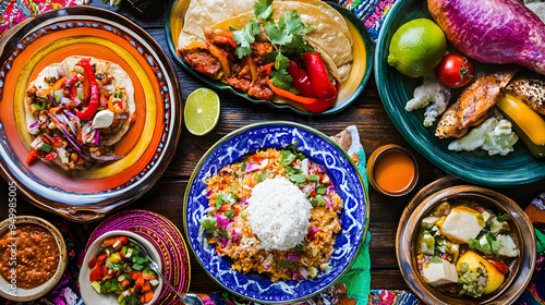 Wallpaper Mural A traditional latin american meal beautifully arranged on a colorful table features various dishes with vibrant ingredients and garnishes Torontodigital.ca