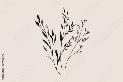 Simple Black and White Floral Illustration