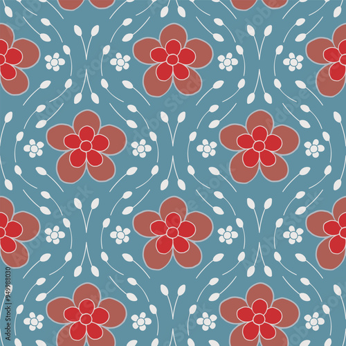 Vector sky blue seamless pattern background: Ogee Contentment.