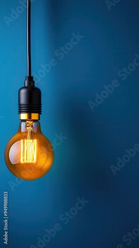 A stylish vintage light bulb hanging against a vibrant blue background, perfect for modern decor and design inspiration.