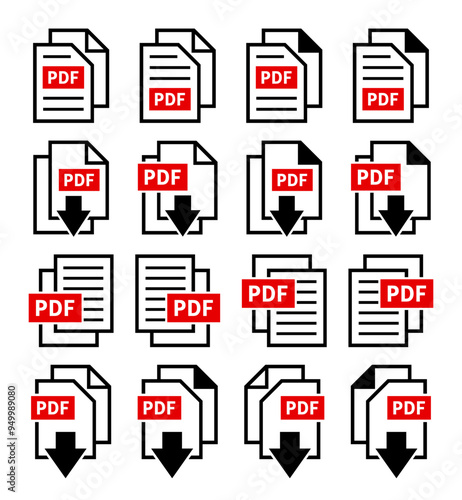 zestaw ikon pobierania plików PDF