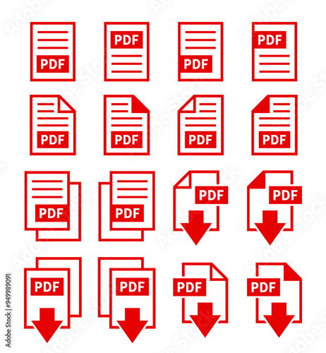 zestaw ikon pobierania plików PDF