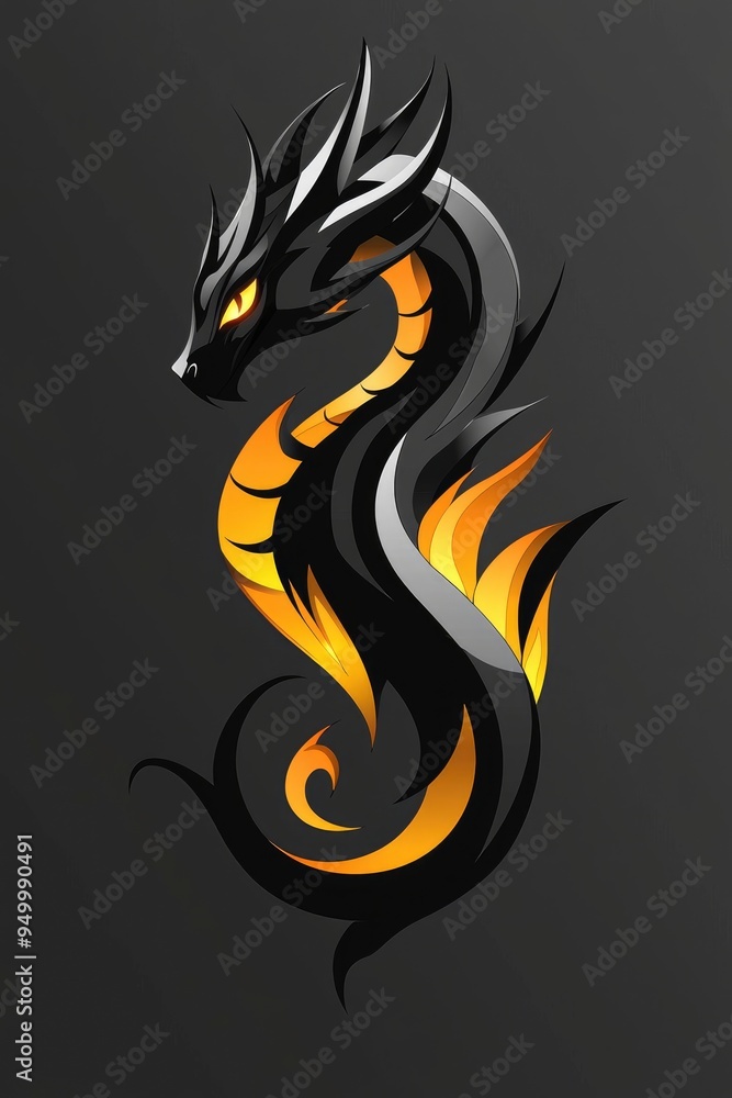 Fototapeta premium Abstract Black Dragon with Yellow Flames