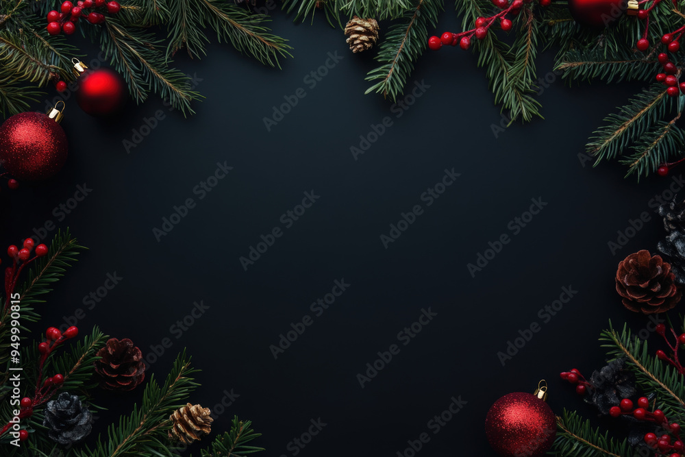 Christmas decoration border framing a dark background with copy space for your greeting Christmas decoration border framing a dark background with copy space for your greeting