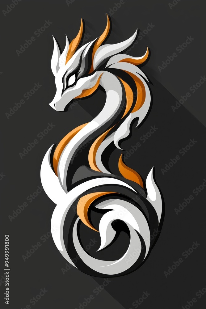 Abstract Dragon Illustration in Black, White and Gold Abstract Dragon Illustration in Black, White and Gold