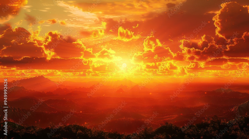 Fototapeta premium Fiery Sunset Over Mountain Ranges