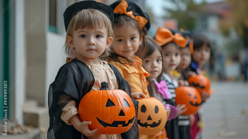Cute little children celebrate Halloween with fun in school or kindergarten, Halloween party Cute little children celebrate Halloween with fun in school or kindergarten, Halloween party