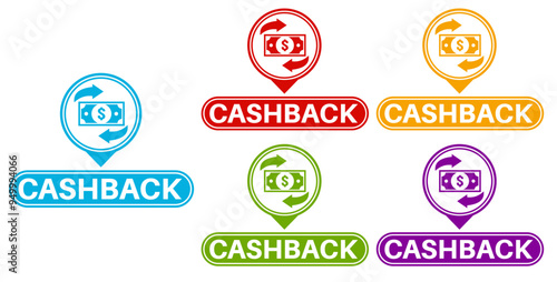 Set collections cashback trendy colorful icon sign.  return and refund symbol labels design template Vector illustration