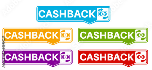Set collections cashback trendy colorful icon sign.  return and refund symbol labels design template Vector illustration