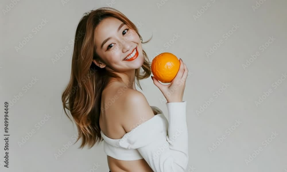 asian girl with orange asian girl with orange