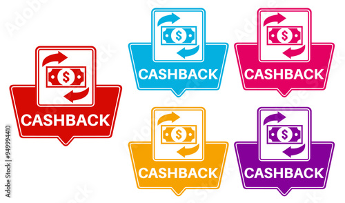 Set collections cashback trendy colorful icon sign.  return and refund symbol labels design template Vector illustration