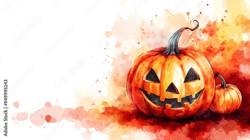 aquarelle halloween pumpkin banner with white copy space aquarelle halloween pumpkin banner with white copy space