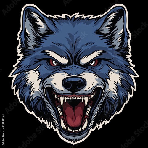 grey blue angry wolf front face By Generated AI