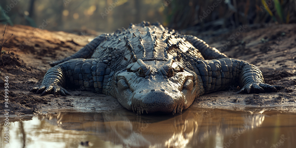 Alligator in Muddy Habitat Alligator in Muddy Habitat