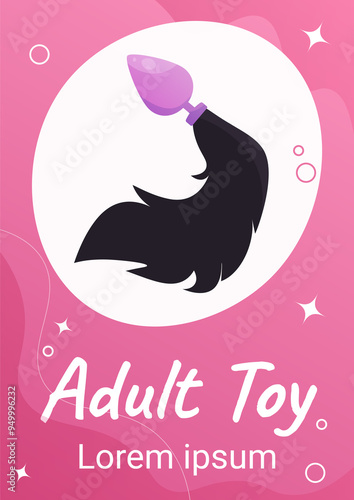 Sex shop poster or banner with sex toy. Vector illustration in flat style