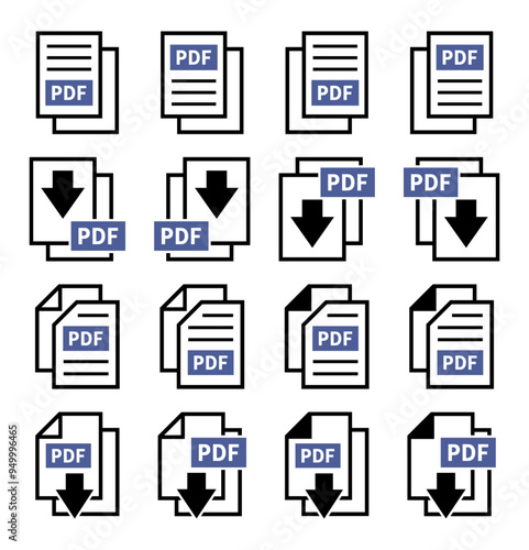 zestaw ikon pobierania plików PDF
