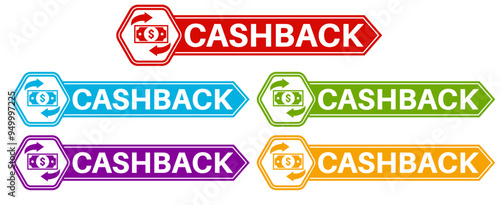 Set collections cashback trendy colorful icon sign.  return and refund symbol labels design template Vector illustration