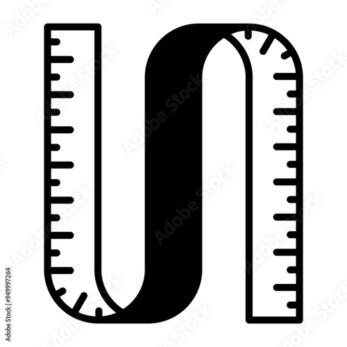 flexible measuring tape concept, ruler marked in centimeters and inches vector icon design, Bespoke tailoring symbol, Made-to-measure clothing sign,Sew and Tailor materials stock illustration