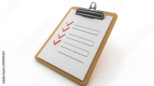 3d Clipboard, checklist symbol. Assignment target icon. Project task management and effective time planning tools. 3d rendering. Vector illustration, white background