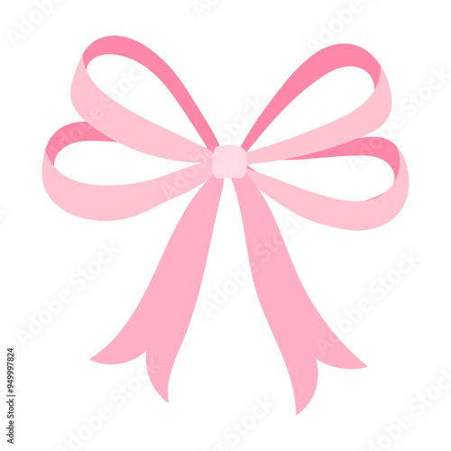 A pink ribbon with a bow is drawn on a white background. The ribbon is long and has a pink color