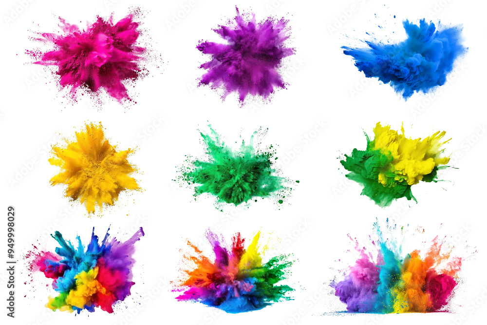 PNG vibrant powder explosion design element set, transparent background PNG vibrant powder explosion design element set, transparent background