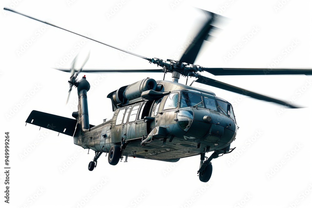 A black military helicopter hovers in the air with its propellers spinning. It represents strength and precision in aviation. Ideal for action and military themes. Generative AI A black military helicopter hovers in the air with its propellers spinning. It represents strength and precision in aviation. Ideal for action and military themes. Generative AI