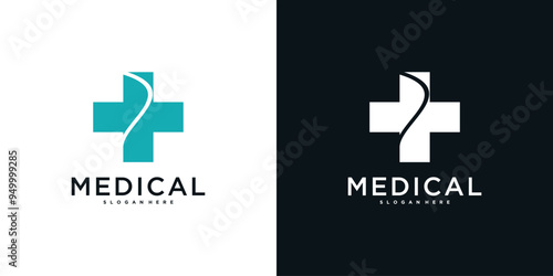 Medical health services symbol logo design. Premium Vector