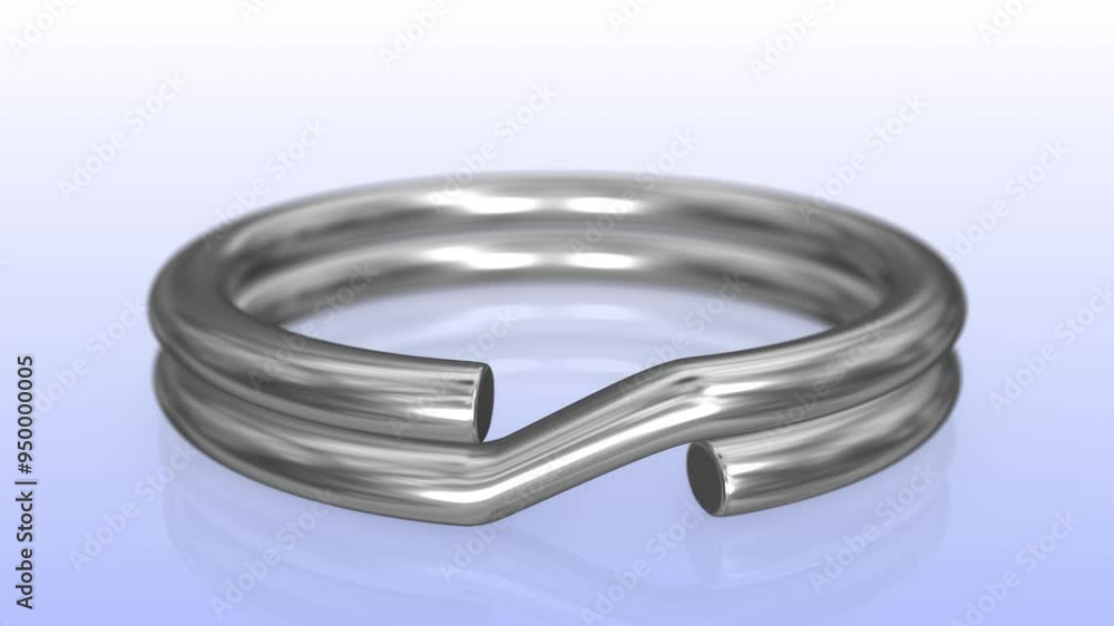 Silver Textured 3D Key Ring on a Reflective Floor. Camera Focus on Ring. 4K Silver Textured 3D Key Ring on a Reflective Floor. Camera Focus on Ring. 4K