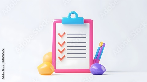 3d Clipboard, checklist symbol. Assignment target icon. Project task management and effective time planning tools. 3d rendering. Vector illustration, white background