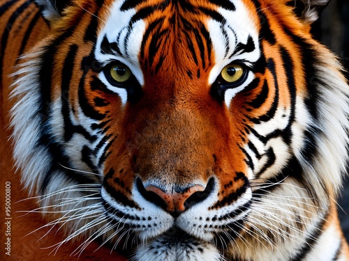 Close-up detail portrait of Sumatran tiger, Panthera tigris sumatrae, rare tiger subspecies that inhabits the Indonesian island of Sumatra.