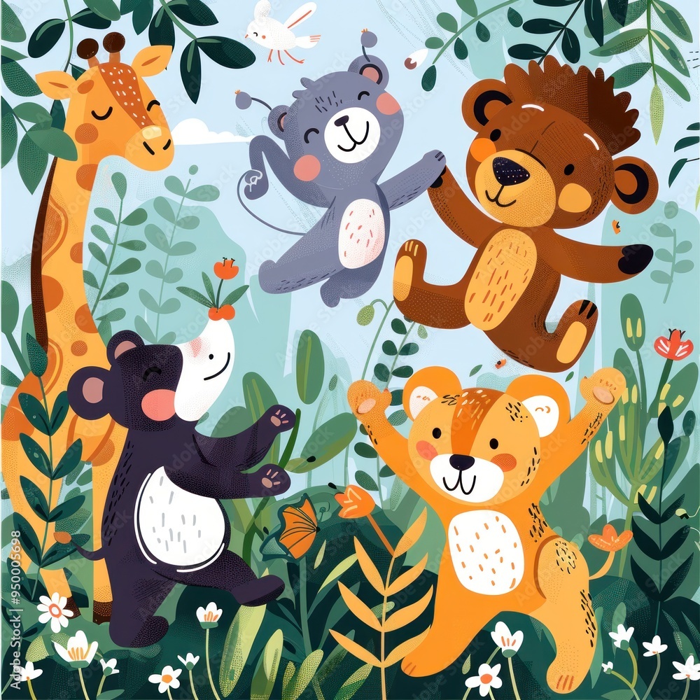 Happy Animals In Jungle. Happy Animals In Jungle.