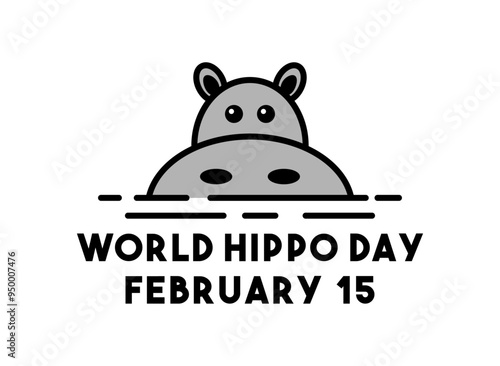 World Hippo Day. February 15. White background. Flat design vector.