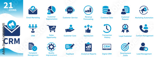 Obraz na płótnie Customer relationship management icon. Collection of icons themed CRM, business, customer care, customer data. Solid vector icons. w salonie