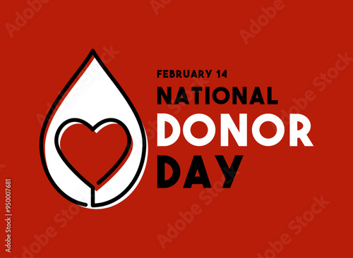 Vector Illustration of National Donor Day. February 14. Flat design vector. Red background.
