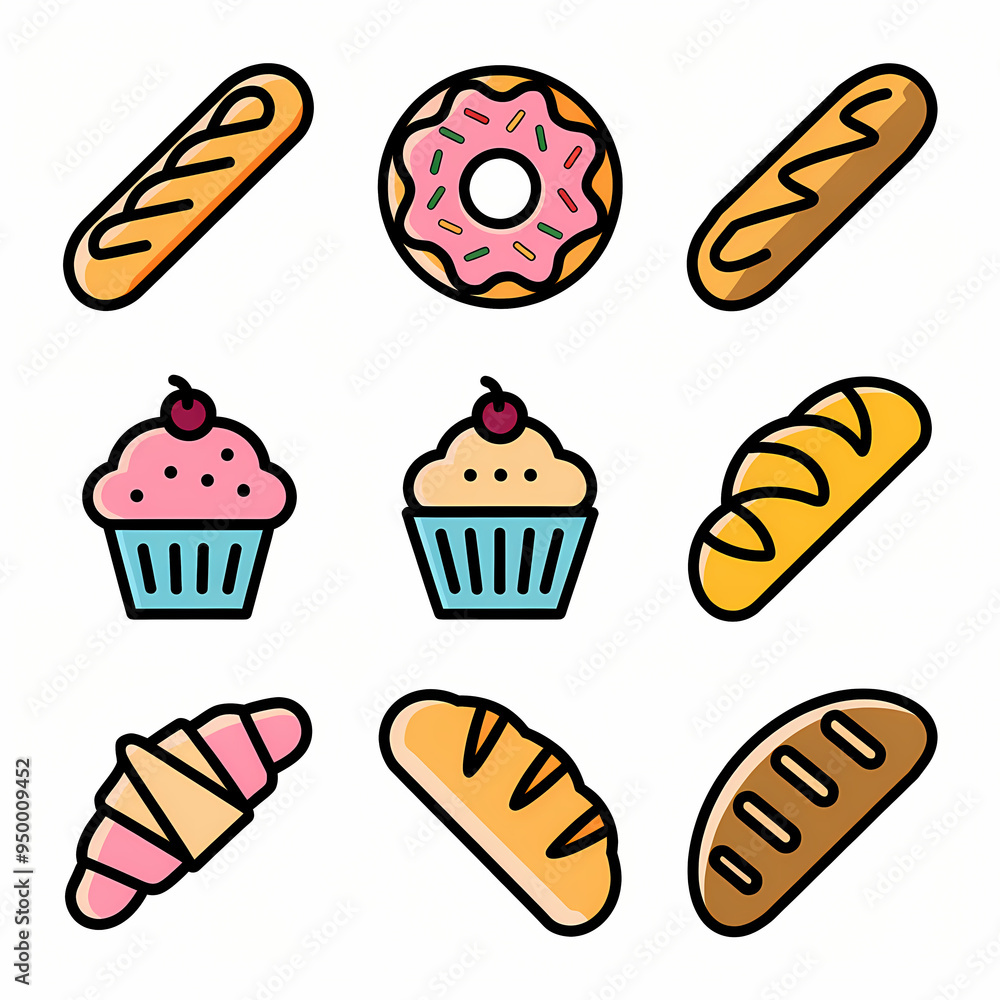 food and drink icons Bakery theme set of icons, isolated on white background food and drink icons Bakery theme set of icons, isolated on white background
