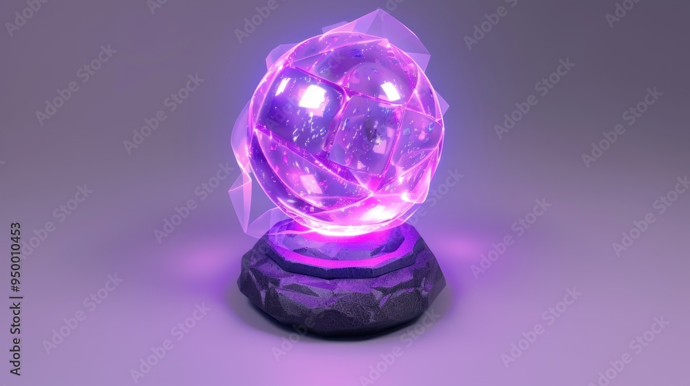Fototapeta premium Glowing Crystal Orb on a Stone Base.
