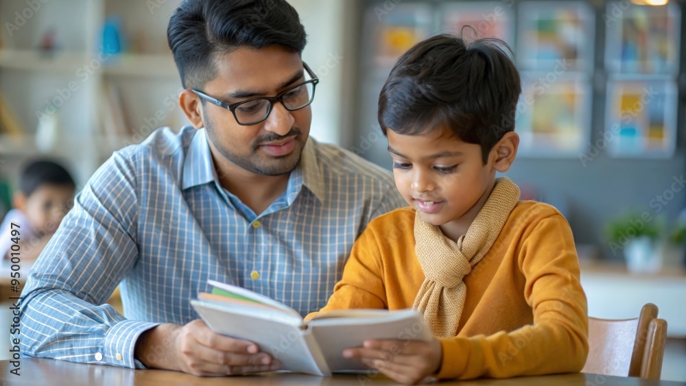 Indian Teacher and Student Engaged in Reading Activity
Indian Teacher and Student Engaged in Reading Activity