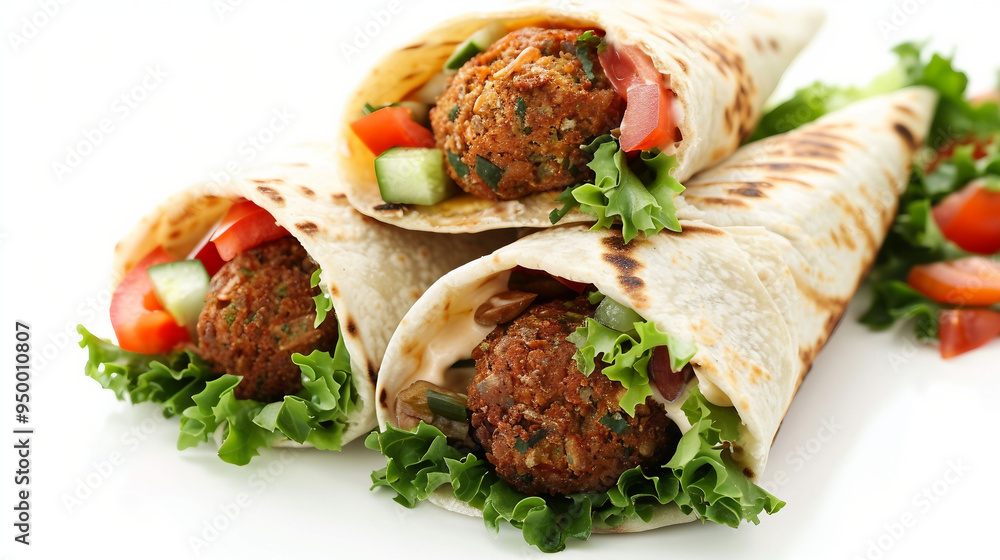 Two Falafel Wraps on an Empty Table on white background.PNG Two Falafel Wraps on an Empty Table on white background.PNG