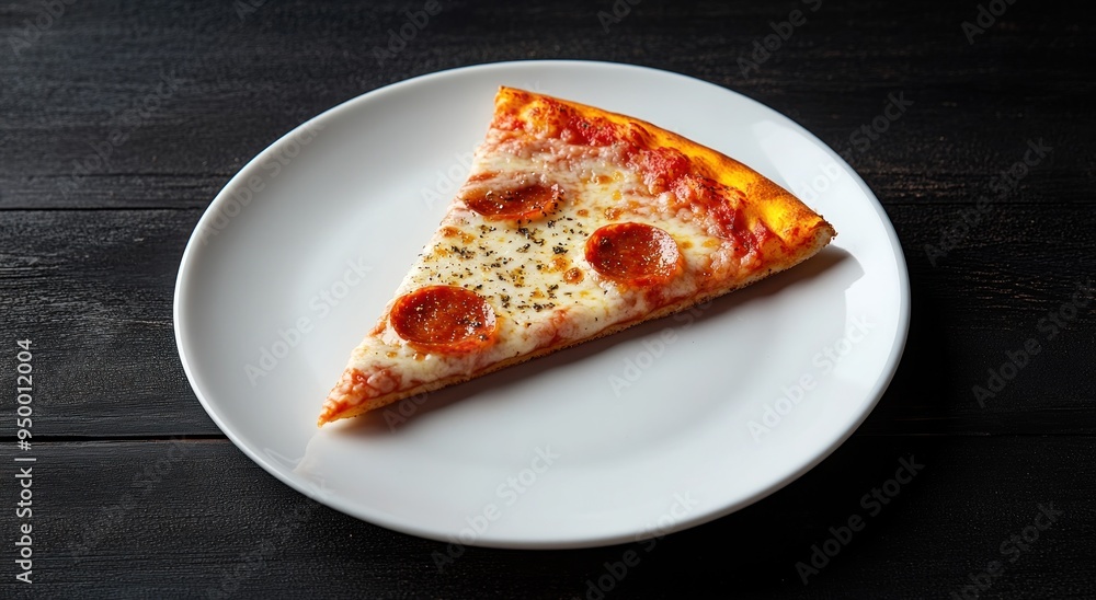 Pepperoni Pizza Slice on White Plate Pepperoni Pizza Slice on White Plate