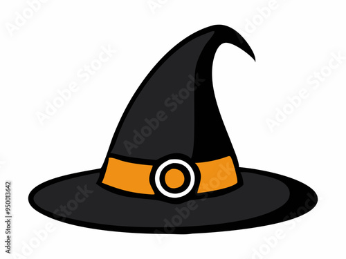 Witch hat isolated on a white background. Wizard pointed hat. Concept of Witchcraft Accessory, Magical Costume Element, Halloween Illustration. Print, design element.