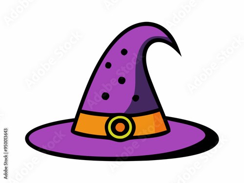 Witch hat isolated on a white background. Wizard pointed hat. Concept of Witchcraft Accessory, Magical Costume Element, Halloween Illustration. Print, design element.