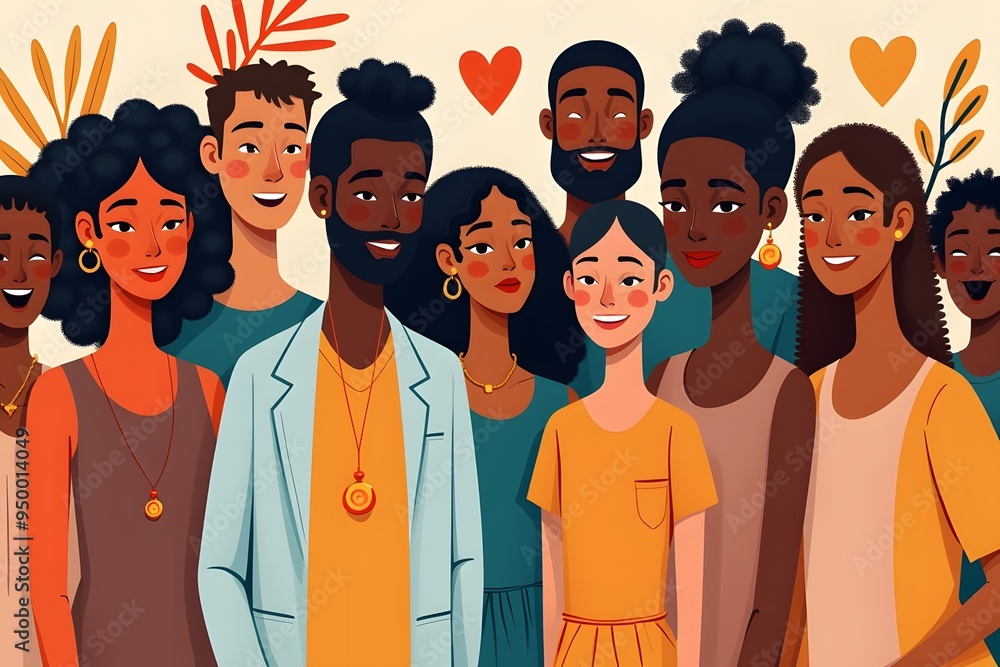 Vibrant Stylized Illustration of Diverse Group Standing Together, Emphasizing Unity and Inclusion Vibrant Stylized Illustration of Diverse Group Standing Together, Emphasizing Unity and Inclusion