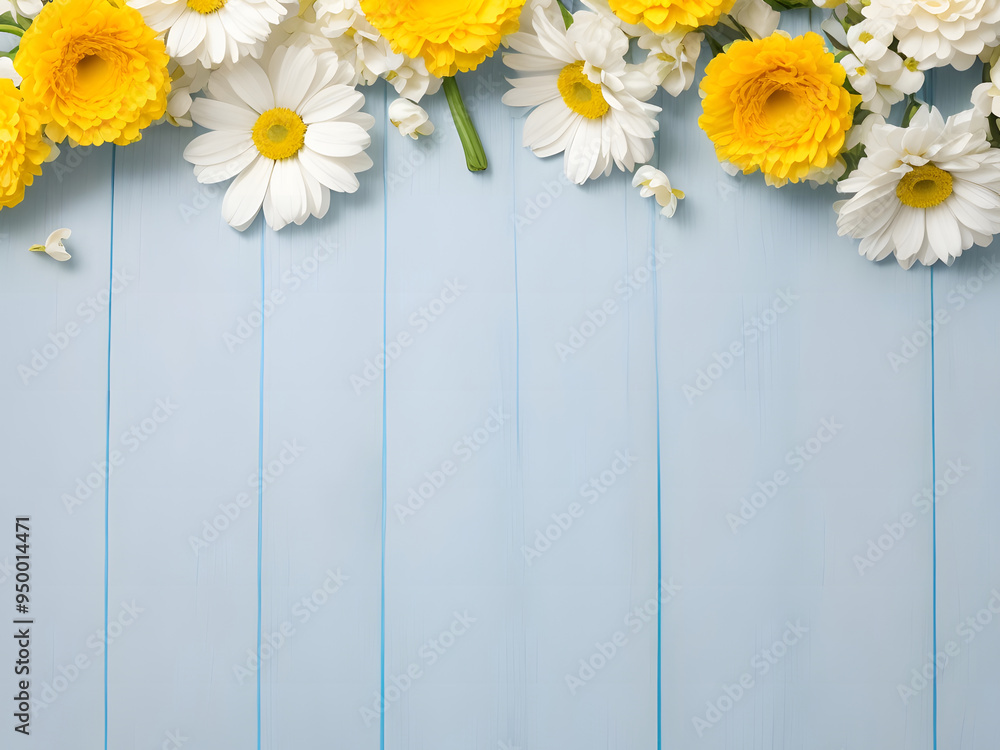 Obraz premium Bunch of flowers on a blue wooden background