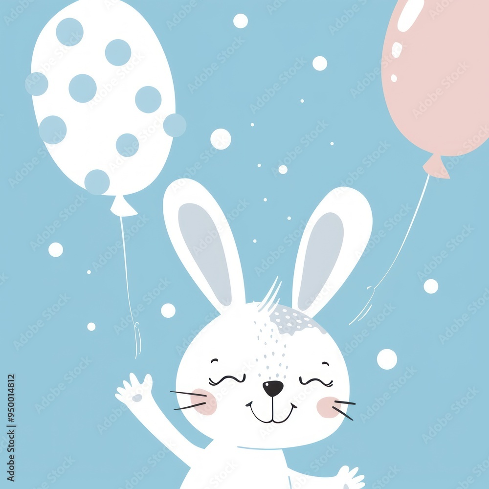 Obraz premium Cute Bunny with Balloons.