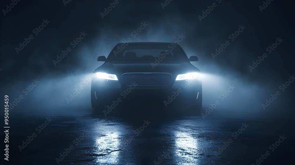 A frontal shot of a car’s grille and emblem area (non-branded), with the car’s headlights casting beams through a foggy night.
A frontal shot of a car’s grille and emblem area (non-branded), with the car’s headlights casting beams through a foggy night.