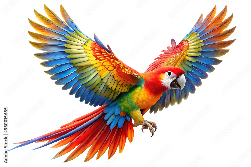 Fototapeta premium Colorful Macaw Soaring with Outstretched Wings