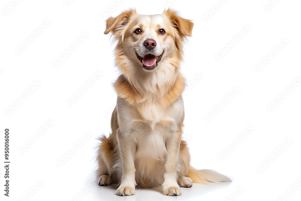Happy Golden Mixed Breed Dog Sitting on White Background Happy Golden Mixed Breed Dog Sitting on White Background