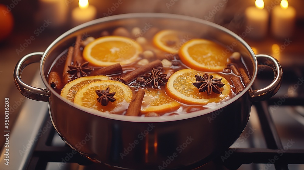 Cook mulled wine with fruits and spices in a large saucepan Cook mulled wine with fruits and spices in a large saucepan