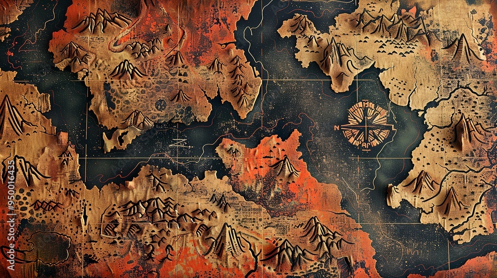 Naklejka premium Science fiction landscape planet map space navigation cartography futuristic design