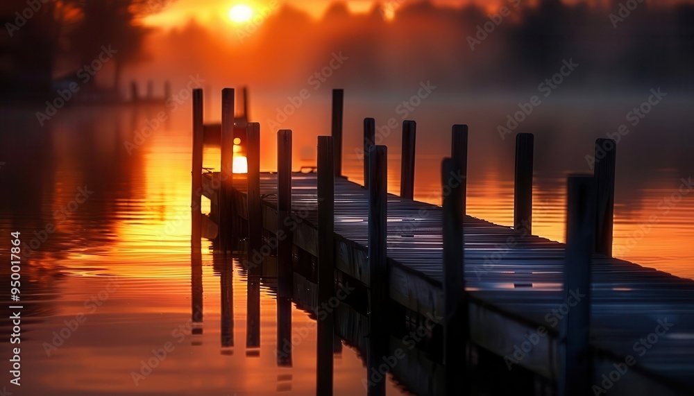 Lake dock at sunset, serene and inviting, Nature, Warm hues, Photograph, Peaceful waters Lake dock at sunset, serene and inviting, Nature, Warm hues, Photograph, Peaceful waters